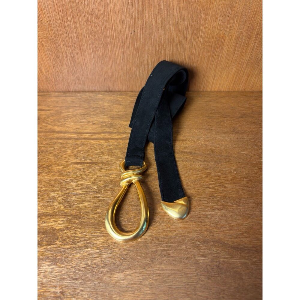 90s VTG Donna Karan x Robert Lee Morris Sculptural Black Tie Belt sz M - Picture 10 of 12